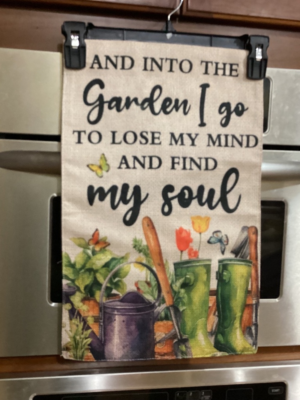 New Burlap Double sided Garden Flag, Into the Garden I go…